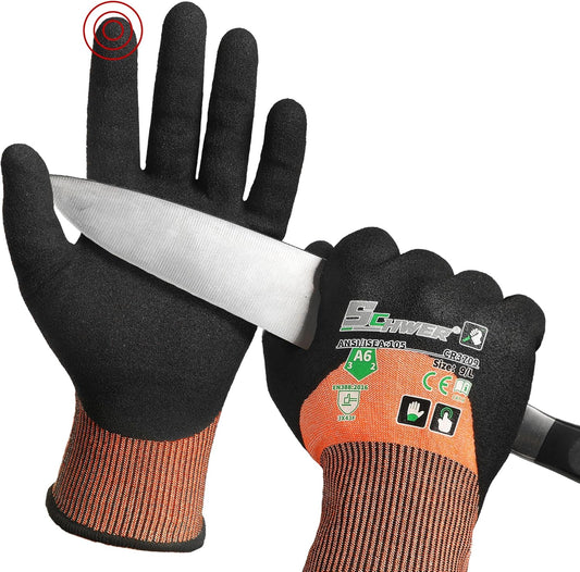 ANSI A6 Cut Resistant Work Gloves, 3/4 Dipped Coating, CR3709, L | Touchscreen, Non-PFAS, Cut Proof Glove, for Woodworking, Glass Metal Cutting, Construction, Fishing, Gardening, Warehousing