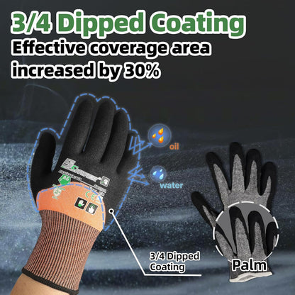 ANSI A6 Cut Resistant Work Gloves, 3/4 Dipped Coating, CR3709, L | Touchscreen, Non-PFAS, Cut Proof Glove, for Woodworking, Glass Metal Cutting, Construction, Fishing, Gardening, Warehousing