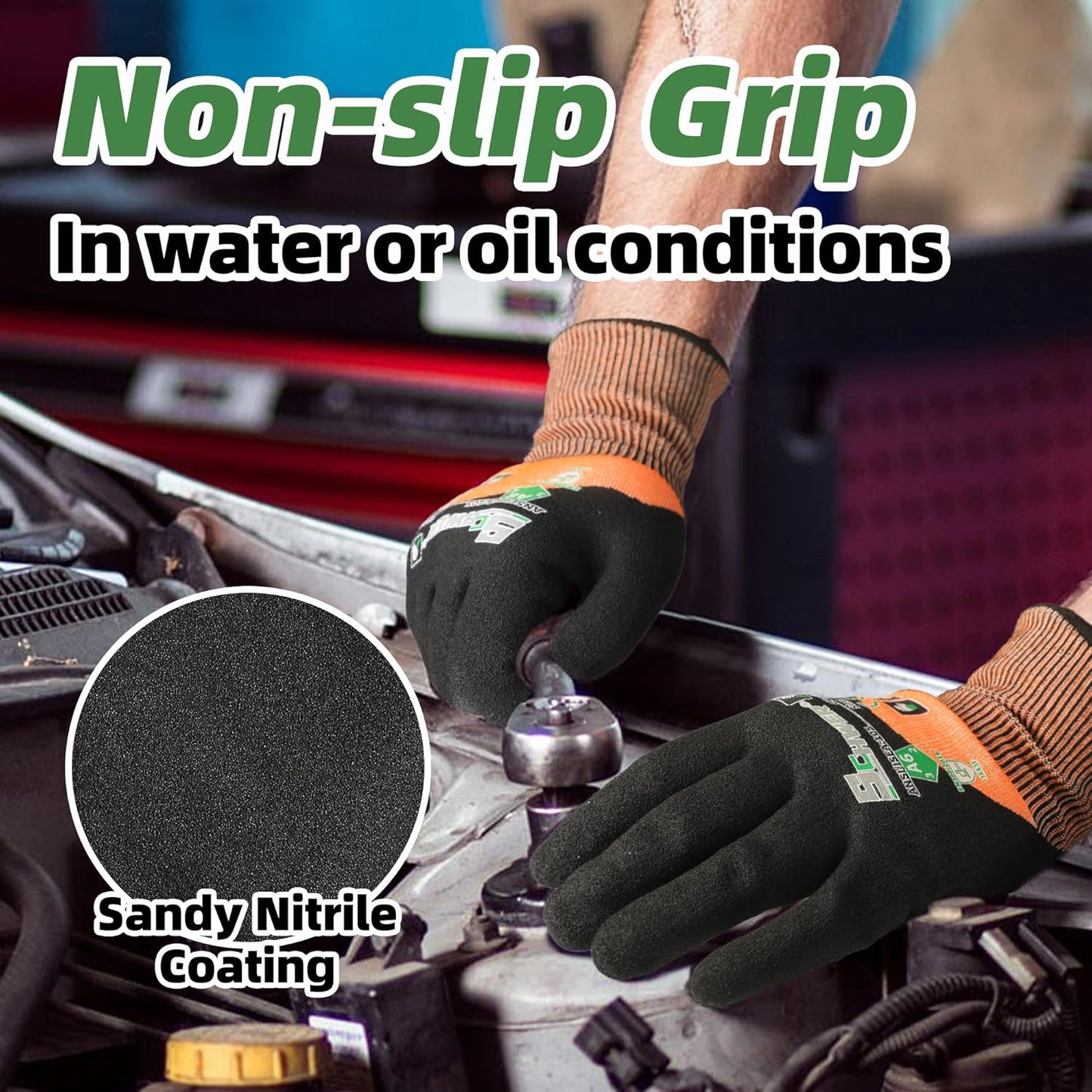 ANSI A6 Cut Resistant Work Gloves, 3/4 Dipped Coating, CR3709, L | Touchscreen, Non-PFAS, Cut Proof Glove, for Woodworking, Glass Metal Cutting, Construction, Fishing, Gardening, Warehousing