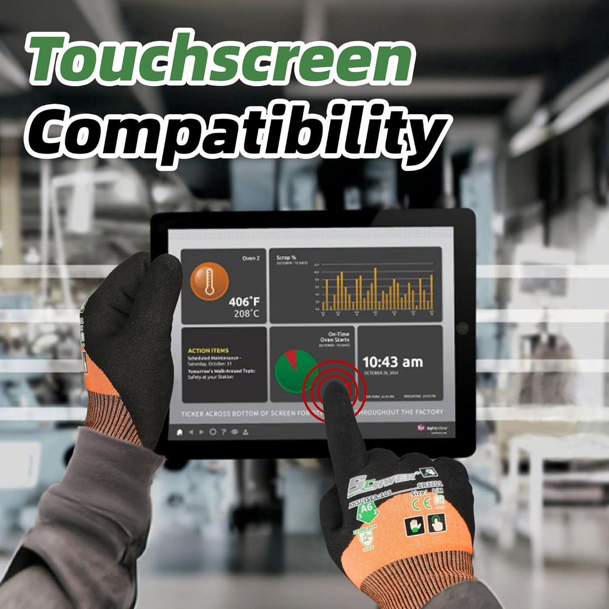 ANSI A6 Cut Resistant Work Gloves, 3/4 Dipped Coating, CR3709, L | Touchscreen, Non-PFAS, Cut Proof Glove, for Woodworking, Glass Metal Cutting, Construction, Fishing, Gardening, Warehousing