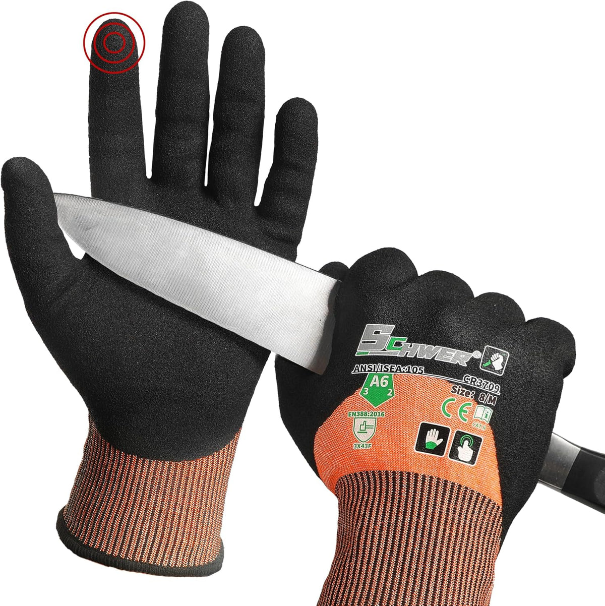 ANSI A6 Cut Resistant Work Gloves, 3/4 Dipped Coating, CR3709, L | Touchscreen, Non-PFAS, Cut Proof Glove, for Woodworking, Glass Metal Cutting, Construction, Fishing, Gardening, Warehousing