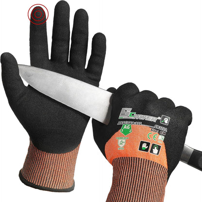ANSI A6 Cut Resistant Work Gloves, 3/4 Dipped Coating, CR3709, L | Touchscreen, Non-PFAS, Cut Proof Glove, for Woodworking, Glass Metal Cutting, Construction, Fishing, Gardening, Warehousing