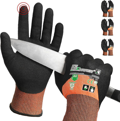 ANSI A6 Cut Resistant Work Gloves, 3/4 Dipped Coating, CR3709, L | Touchscreen, Non-PFAS, Cut Proof Glove, for Woodworking, Glass Metal Cutting, Construction, Fishing, Gardening, Warehousing