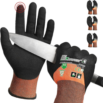 ANSI A6 Cut Resistant Work Gloves, 3/4 Dipped Coating, CR3709, L | Touchscreen, Non-PFAS, Cut Proof Glove, for Woodworking, Glass Metal Cutting, Construction, Fishing, Gardening, Warehousing