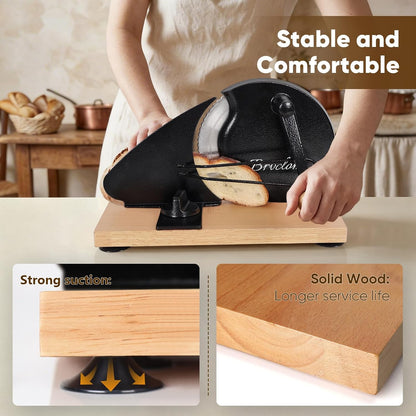 Brvclon Manual Bread Slicer Adjustable Thickness, Hand Crank Bread Slicer for Homemade Sourdough Bread with Scale Line & Suction Cup & Metal Guide,Quality Solid Wood Base