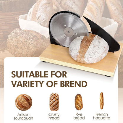 Brvclon Manual Bread Slicer Adjustable Thickness, Hand Crank Bread Slicer for Homemade Sourdough Bread with Scale Line & Suction Cup & Metal Guide,Quality Solid Wood Base