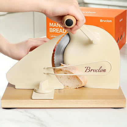Brvclon Manual Bread Slicer Adjustable Thickness, Hand Crank Bread Slicer for Homemade Sourdough Bread with Scale Line & Suction Cup & Metal Guide,Quality Solid Wood Base