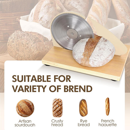 Brvclon Manual Bread Slicer Adjustable Thickness, Hand Crank Bread Slicer for Homemade Sourdough Bread with Scale Line & Suction Cup & Metal Guide,Quality Solid Wood Base
