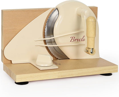 Brvclon Manual Bread Slicer Adjustable Thickness, Hand Crank Bread Slicer for Homemade Sourdough Bread with Scale Line & Suction Cup & Metal Guide,Quality Solid Wood Base