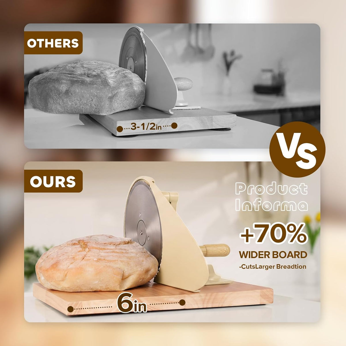 Brvclon Manual Bread Slicer Adjustable Thickness, Hand Crank Bread Slicer for Homemade Sourdough Bread with Scale Line & Suction Cup & Metal Guide,Quality Solid Wood Base