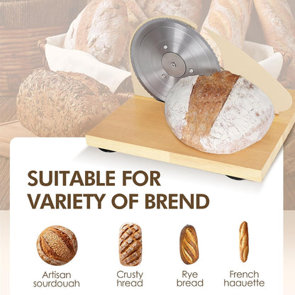 Brvclon Manual Bread Slicer Adjustable Thickness, Hand Crank Bread Slicer for Homemade Sourdough Bread with Scale Line & Suction Cup & Metal Guide,Quality Solid Wood Base