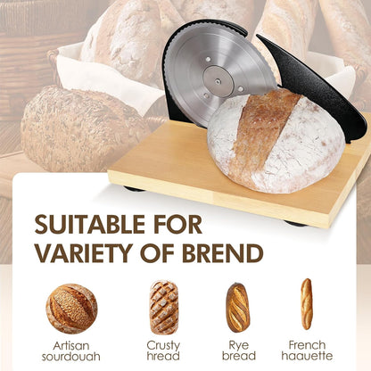 Brvclon Manual Bread Slicer Adjustable Thickness, Hand Crank Bread Slicer for Homemade Sourdough Bread with Scale Line & Suction Cup & Metal Guide,Quality Solid Wood Base