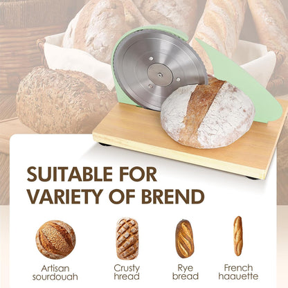 Brvclon Manual Bread Slicer Adjustable Thickness, Hand Crank Bread Slicer for Homemade Sourdough Bread with Scale Line & Suction Cup & Metal Guide,Quality Solid Wood Base