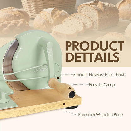 Brvclon Manual Bread Slicer Adjustable Thickness, Hand Crank Bread Slicer for Homemade Sourdough Bread with Scale Line & Suction Cup & Metal Guide,Quality Solid Wood Base