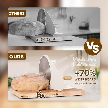 Brvclon Manual Bread Slicer Adjustable Thickness, Hand Crank Bread Slicer for Homemade Sourdough Bread with Scale Line & Suction Cup & Metal Guide,Quality Solid Wood Base