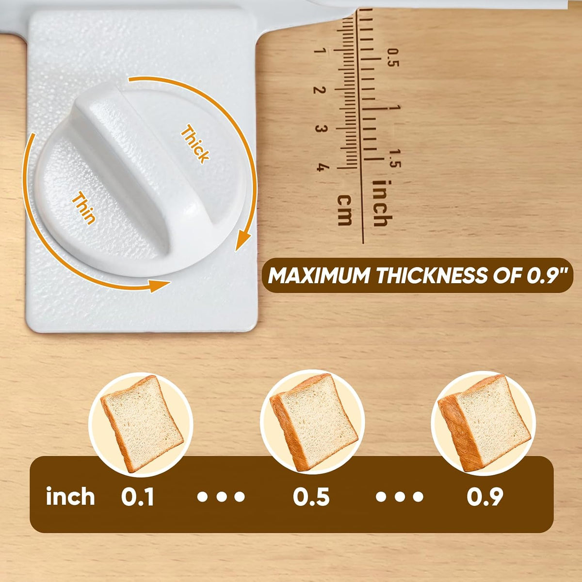 Brvclon Manual Bread Slicer Adjustable Thickness, Hand Crank Bread Slicer for Homemade Sourdough Bread with Scale Line & Suction Cup & Metal Guide,Quality Solid Wood Base