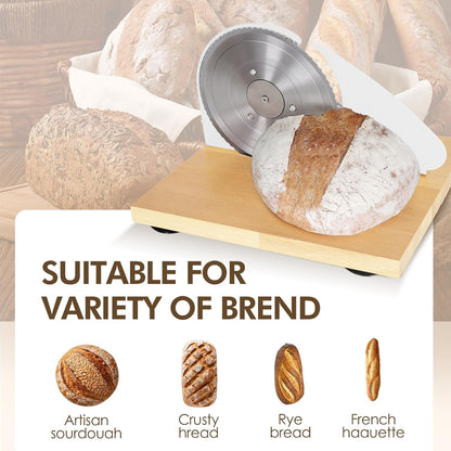 Brvclon Manual Bread Slicer Adjustable Thickness, Hand Crank Bread Slicer for Homemade Sourdough Bread with Scale Line & Suction Cup & Metal Guide,Quality Solid Wood Base