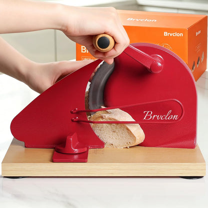 Brvclon Manual Bread Slicer Adjustable Thickness, Hand Crank Bread Slicer for Homemade Sourdough Bread with Scale Line & Suction Cup & Metal Guide,Quality Solid Wood Base