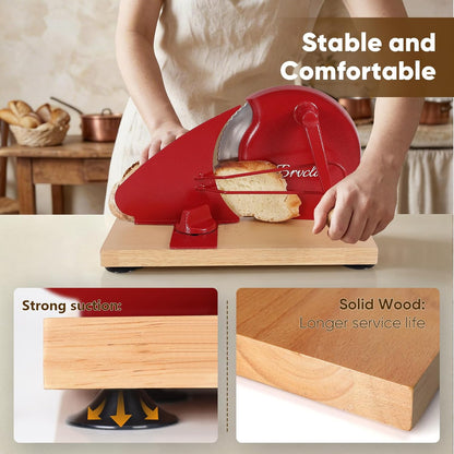 Brvclon Manual Bread Slicer Adjustable Thickness, Hand Crank Bread Slicer for Homemade Sourdough Bread with Scale Line & Suction Cup & Metal Guide,Quality Solid Wood Base