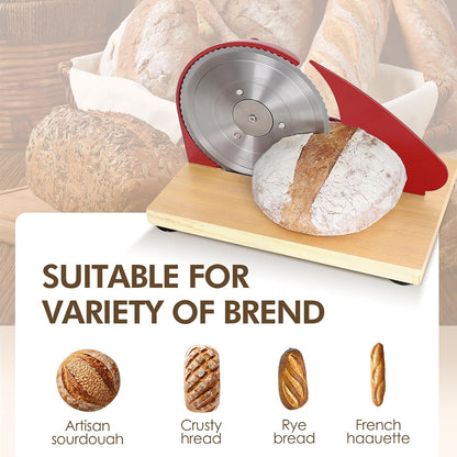 Brvclon Manual Bread Slicer Adjustable Thickness, Hand Crank Bread Slicer for Homemade Sourdough Bread with Scale Line & Suction Cup & Metal Guide,Quality Solid Wood Base