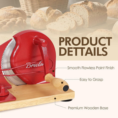 Brvclon Manual Bread Slicer Adjustable Thickness, Hand Crank Bread Slicer for Homemade Sourdough Bread with Scale Line & Suction Cup & Metal Guide,Quality Solid Wood Base