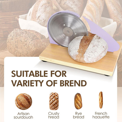 Brvclon Manual Bread Slicer Adjustable Thickness, Hand Crank Bread Slicer for Homemade Sourdough Bread with Scale Line & Suction Cup & Metal Guide,Quality Solid Wood Base