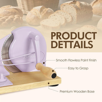 Brvclon Manual Bread Slicer Adjustable Thickness, Hand Crank Bread Slicer for Homemade Sourdough Bread with Scale Line & Suction Cup & Metal Guide,Quality Solid Wood Base