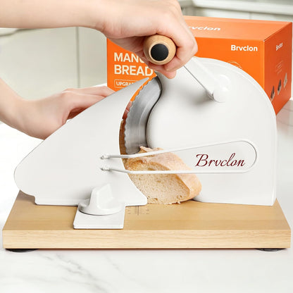 Brvclon Manual Bread Slicer Adjustable Thickness, Hand Crank Bread Slicer for Homemade Sourdough Bread with Scale Line & Suction Cup & Metal Guide,Quality Solid Wood Base