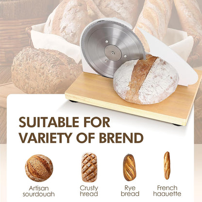 Brvclon Manual Bread Slicer Adjustable Thickness, Hand Crank Bread Slicer for Homemade Sourdough Bread with Scale Line & Suction Cup & Metal Guide,Quality Solid Wood Base