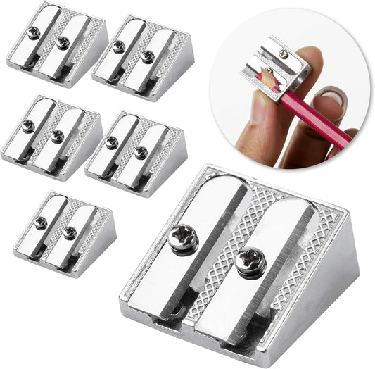Handheld Metal Pencil Sharpener, 6 Pack | 2-Hole Dual Size (Standard & Jumbo), Metal Manual Pencil Sharpeners for Graphite & Colored Pencils, School, Office
