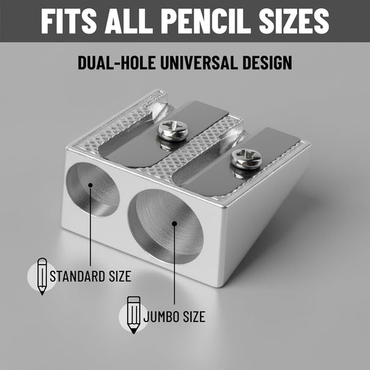 Handheld Metal Pencil Sharpener, 6 Pack | 2-Hole Dual Size (Standard & Jumbo), Metal Manual Pencil Sharpeners for Graphite & Colored Pencils, School, Office