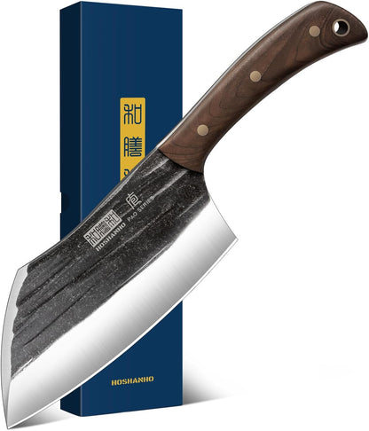 6" Cleaver Knife, Hand Forged Chopper Butcher Meat Cleaver Knife | Full Tang Vegetable Meat Cleaver Cutting Knife for Kitchen, Outdoor Cooking, Camping, Gift for Men