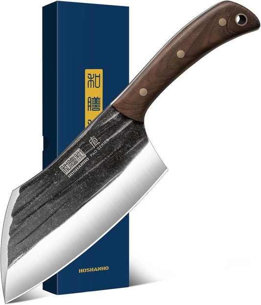 6" Cleaver Knife, Hand Forged Chopper Butcher Meat Cleaver Knife | Full Tang Vegetable Meat Cleaver Cutting Knife for Kitchen, Outdoor Cooking, Camping, Gift for Men