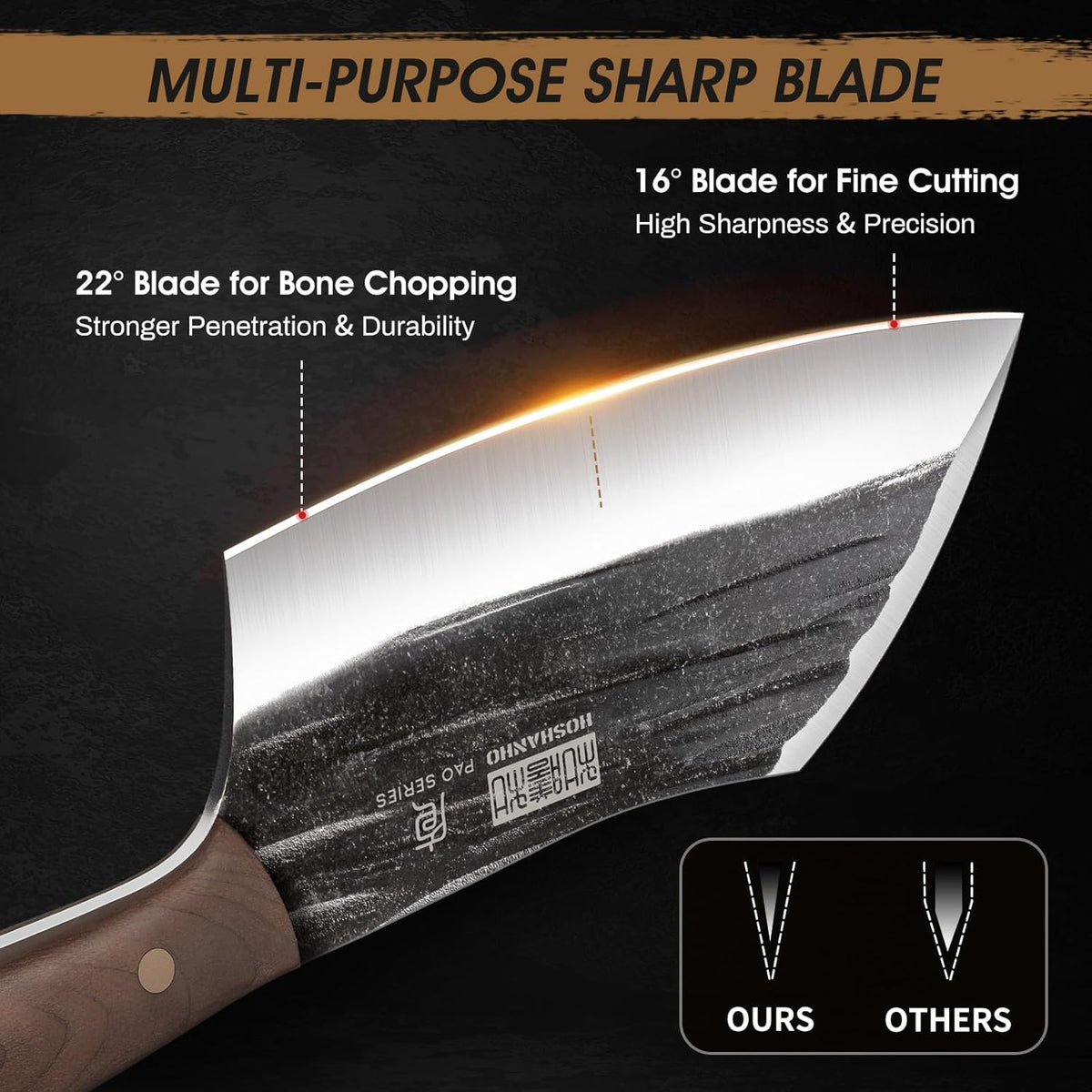 6" Cleaver Knife, Hand Forged Chopper Butcher Meat Cleaver Knife | Full Tang Vegetable Meat Cleaver Cutting Knife for Kitchen, Outdoor Cooking, Camping, Gift for Men