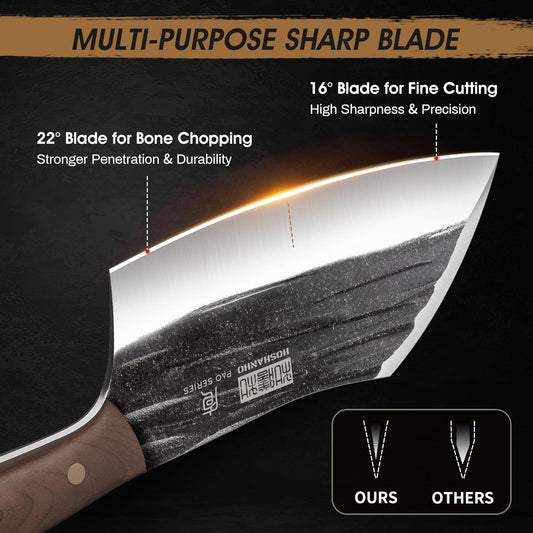 6" Cleaver Knife, Hand Forged Chopper Butcher Meat Cleaver Knife | Full Tang Vegetable Meat Cleaver Cutting Knife for Kitchen, Outdoor Cooking, Camping, Gift for Men