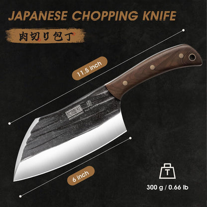 6" Cleaver Knife, Hand Forged Chopper Butcher Meat Cleaver Knife | Full Tang Vegetable Meat Cleaver Cutting Knife for Kitchen, Outdoor Cooking, Camping, Gift for Men