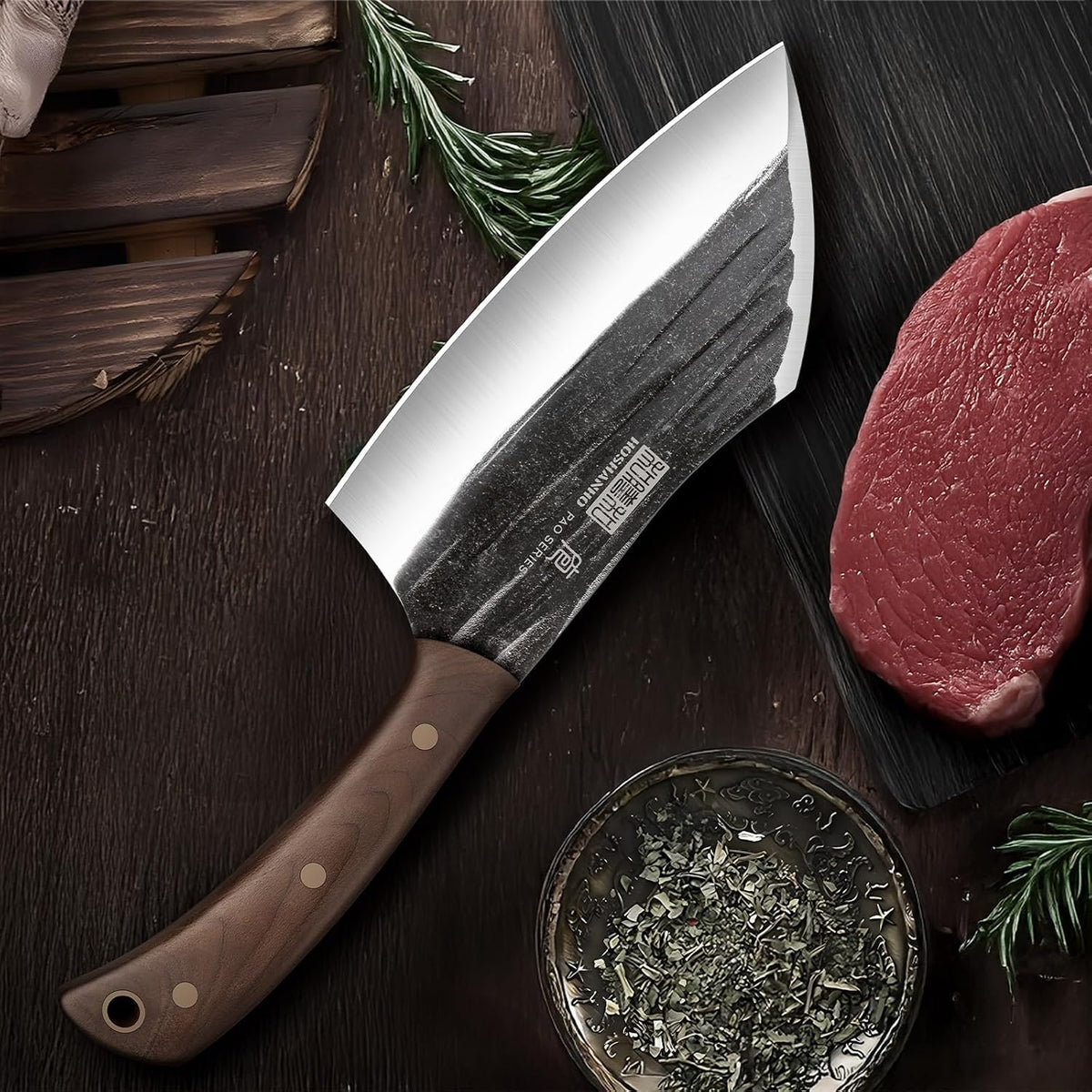 6" Cleaver Knife, Hand Forged Chopper Butcher Meat Cleaver Knife | Full Tang Vegetable Meat Cleaver Cutting Knife for Kitchen, Outdoor Cooking, Camping, Gift for Men
