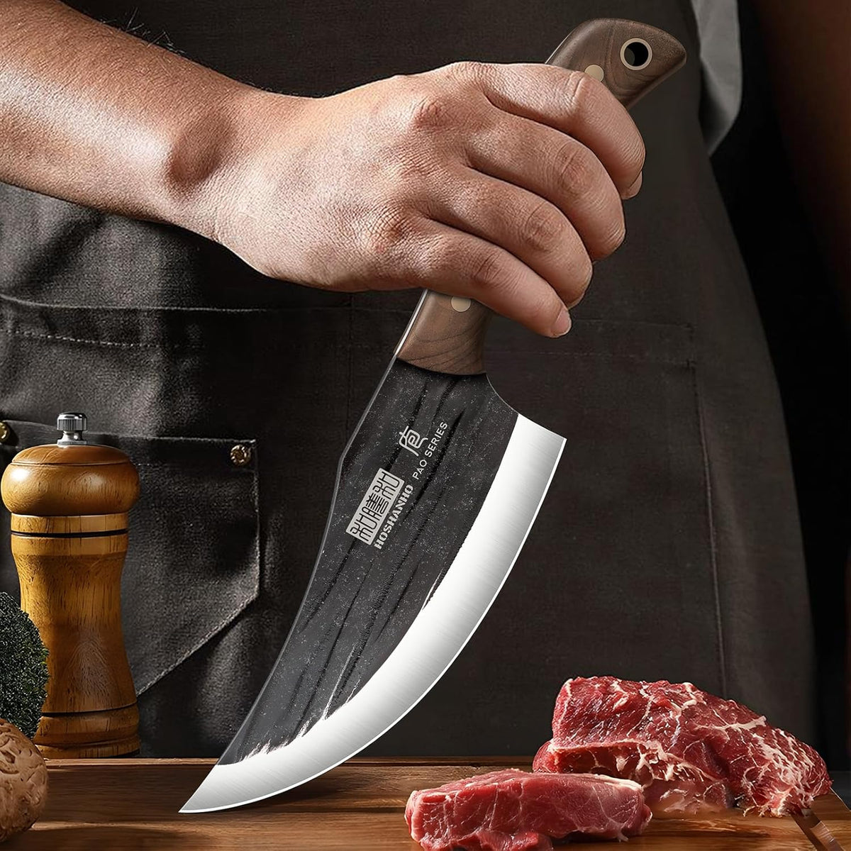 6" Cleaver Knife, Hand Forged Chopper Butcher Meat Cleaver Knife | Full Tang Vegetable Meat Cleaver Cutting Knife for Kitchen, Outdoor Cooking, Camping, Gift for Men