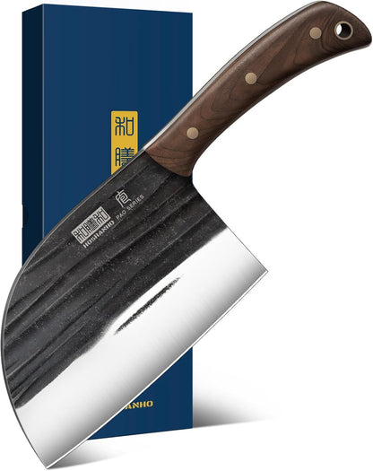 6" Cleaver Knife, Hand Forged Chopper Butcher Meat Cleaver Knife | Full Tang Vegetable Meat Cleaver Cutting Knife for Kitchen, Outdoor Cooking, Camping, Gift for Men