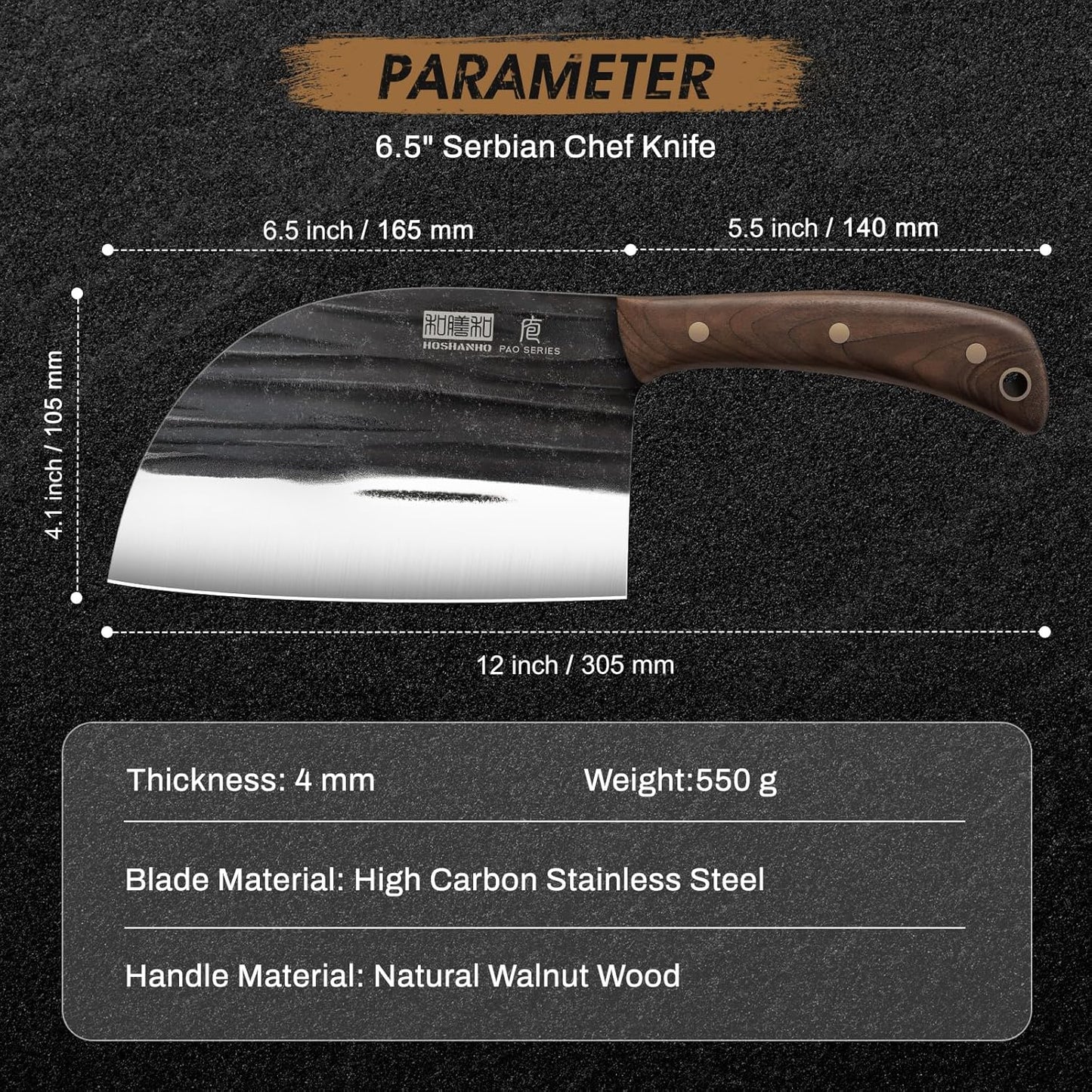 6" Cleaver Knife, Hand Forged Chopper Butcher Meat Cleaver Knife | Full Tang Vegetable Meat Cleaver Cutting Knife for Kitchen, Outdoor Cooking, Camping, Gift for Men