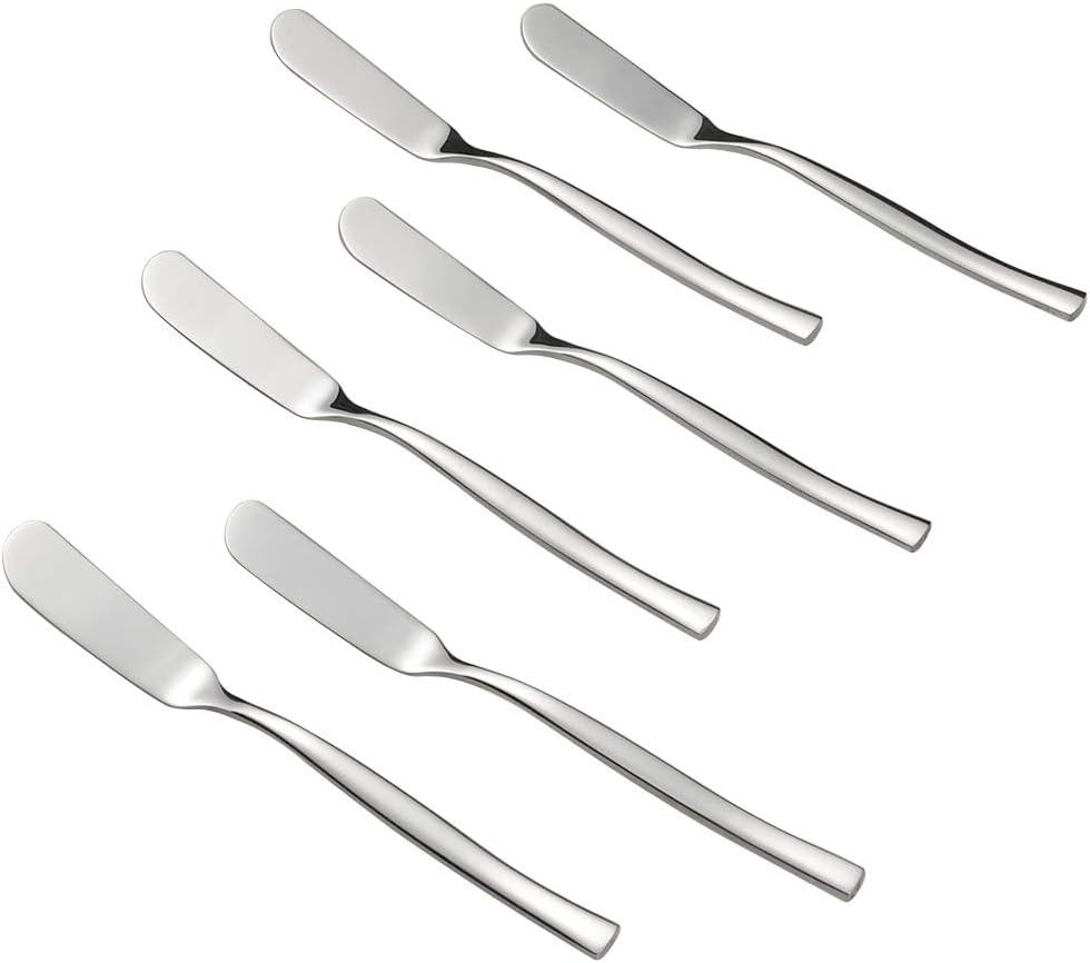 Idotry 6-Piece Stainless Steel Butter Knives, Cheese/Butter Spreaders | 6.32", Cheese Knives for Butter, Cheese, Organic Strawberry