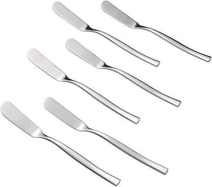 Idotry 6-Piece Stainless Steel Butter Knives, Cheese/Butter Spreaders | 6.32", Cheese Knives for Butter, Cheese, Organic Strawberry