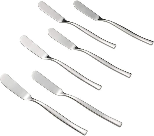 Idotry 6-Piece Stainless Steel Butter Knives, Cheese/Butter Spreaders | 6.32", Cheese Knives for Butter, Cheese, Organic Strawberry