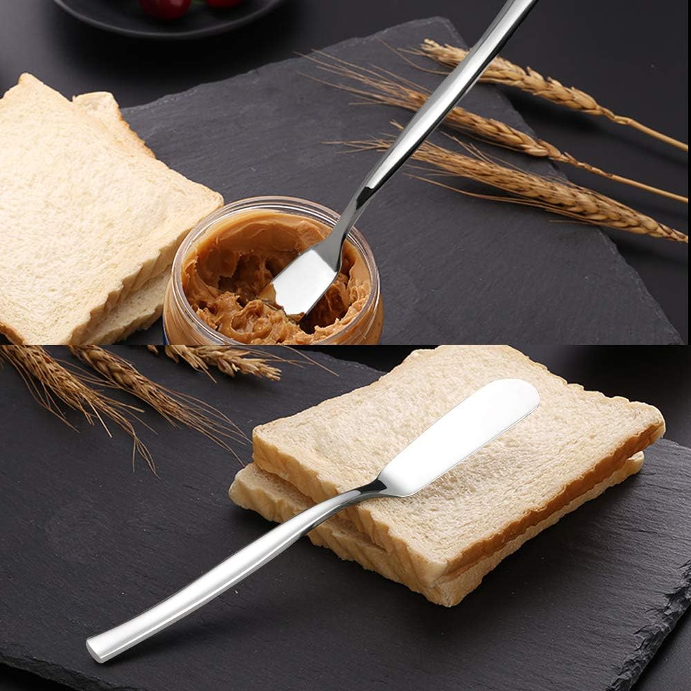 Idotry 6-Piece Stainless Steel Butter Knives, Cheese/Butter Spreaders | 6.32", Cheese Knives for Butter, Cheese, Organic Strawberry