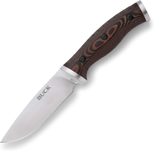 853 Small Selkirk Fixed Blade Outdoor Knife, 4" 420HC Steel Drop Point Blade, Brown/Black Micarta Handle, Injection Molded Sheath, Survival Gear, 6.4 oz