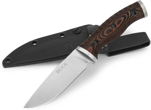 853 Small Selkirk Fixed Blade Outdoor Knife, 4" 420HC Steel Drop Point Blade, Brown/Black Micarta Handle, Injection Molded Sheath, Survival Gear, 6.4 oz
