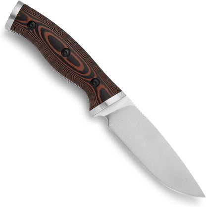 853 Small Selkirk Fixed Blade Outdoor Knife, 4" 420HC Steel Drop Point Blade, Brown/Black Micarta Handle, Injection Molded Sheath, Survival Gear, 6.4 oz