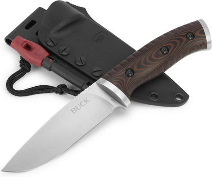 853 Small Selkirk Fixed Blade Outdoor Knife, 4" 420HC Steel Drop Point Blade, Brown/Black Micarta Handle, Injection Molded Sheath, Survival Gear, 6.4 oz
