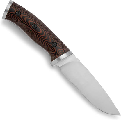 853 Small Selkirk Fixed Blade Outdoor Knife, 4" 420HC Steel Drop Point Blade, Brown/Black Micarta Handle, Injection Molded Sheath, Survival Gear, 6.4 oz