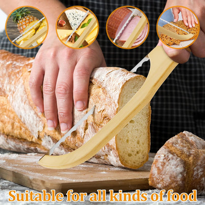 2 Pack Bread Slicer with Replacement Serrated Blades for Homemade Bread | 15.75'' Wooden Bread Knife Ergonomic Handle Bread Cutter for Cutting Sourdough Rounds Baguettes Bagels Bread Fruit